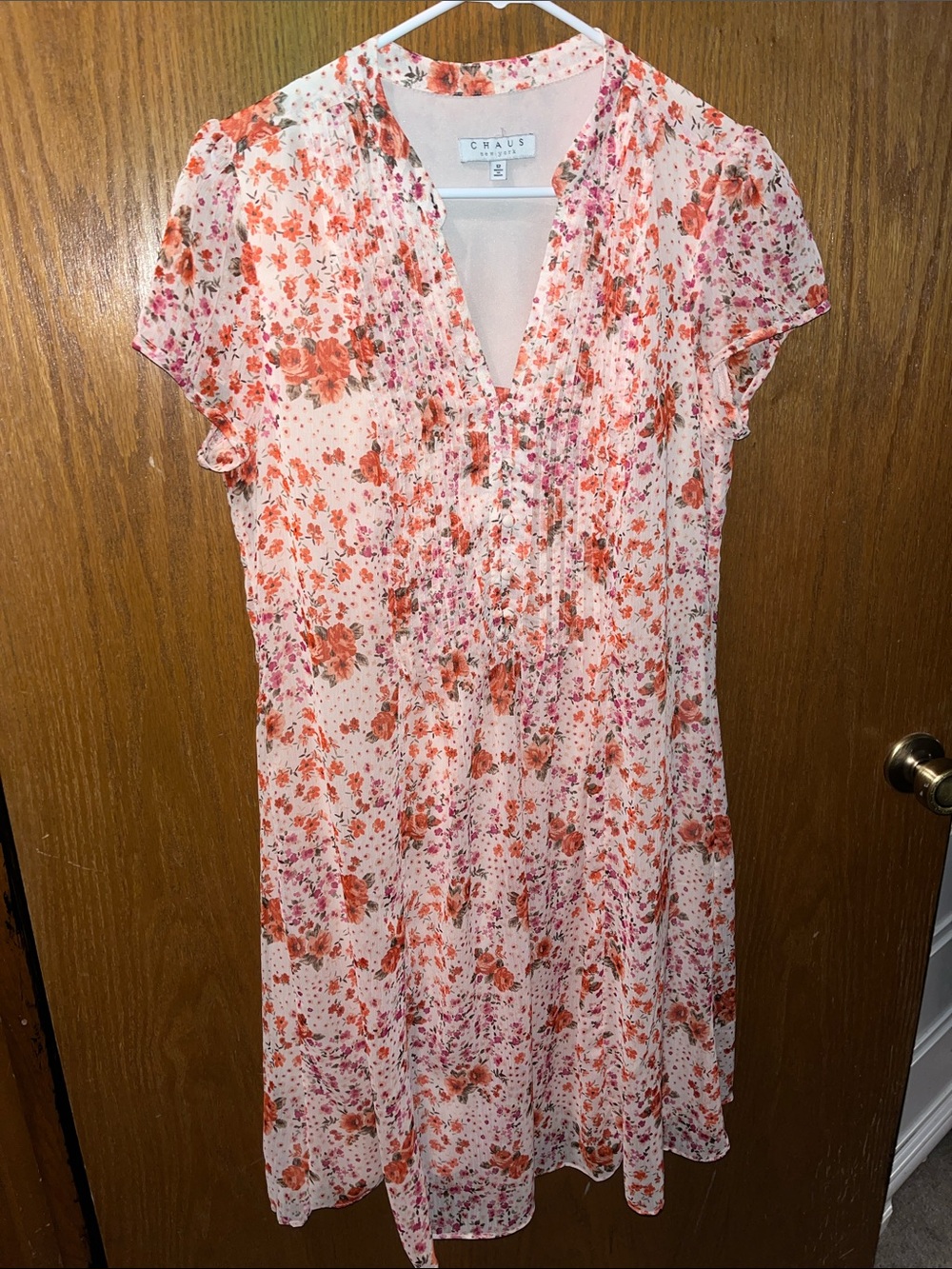 Chaus Peach-Pink Floral Midi Dress